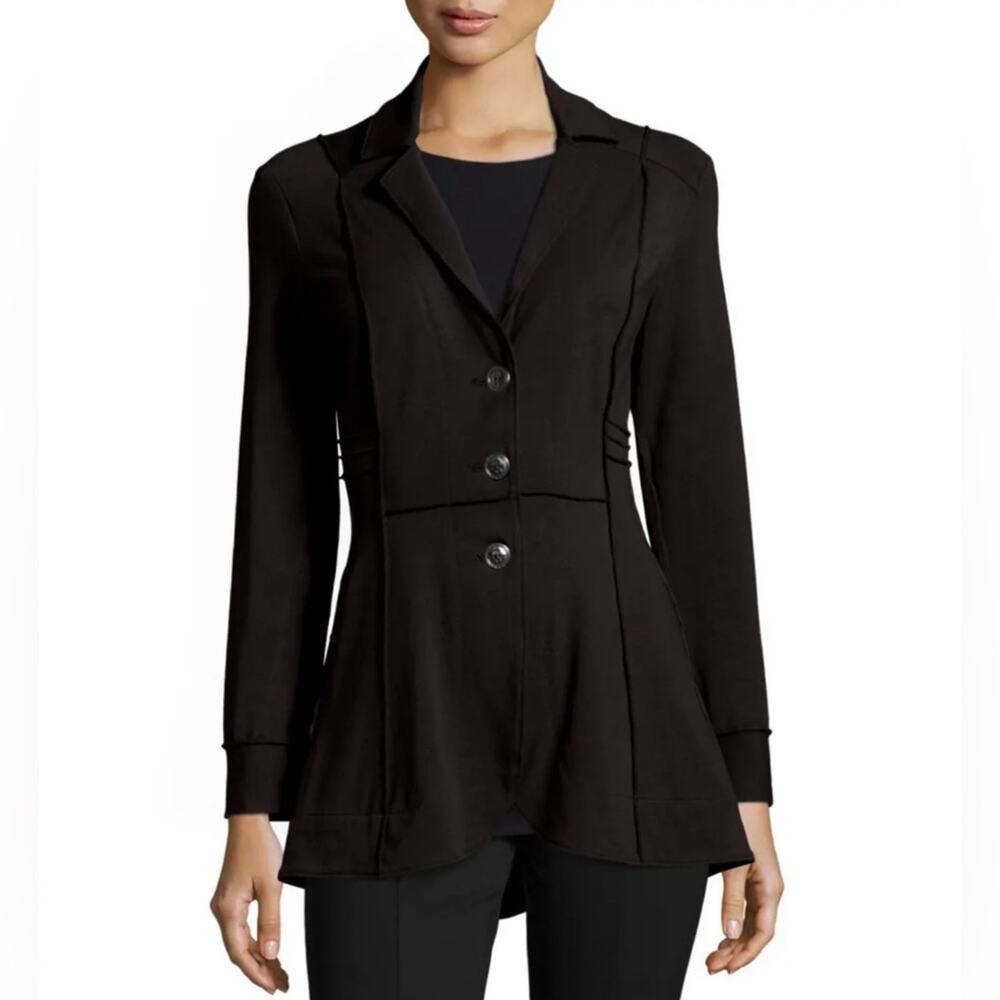 🆕 NWT Nic+Zoe Three Button Seamed Riding Jacket Blazer Petite Black Onyx PP